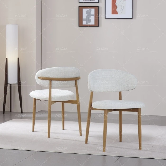 Beige Fabric Oak Steel Leg Dining Chair
